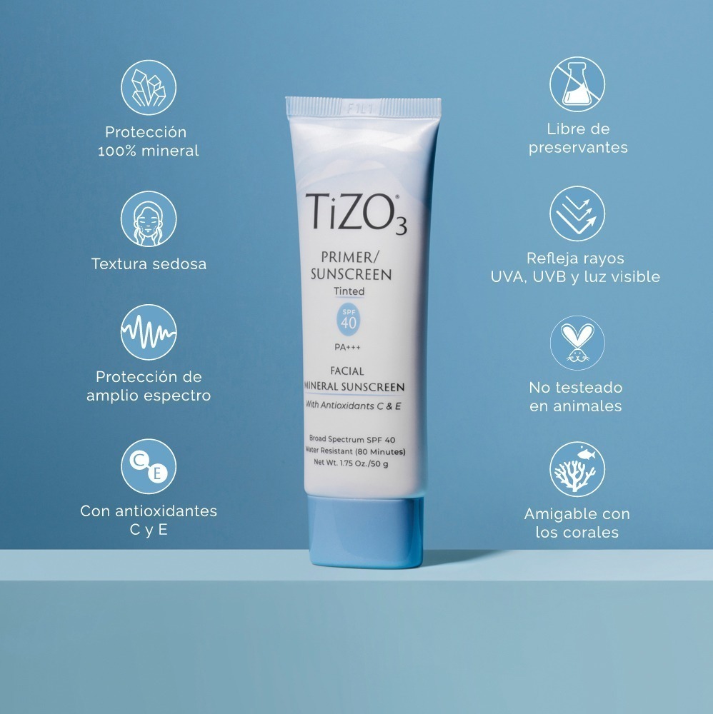 Bloqueador solar facial PRIMER con color SPF40+ TIZO 3 50g - Imagen 3
