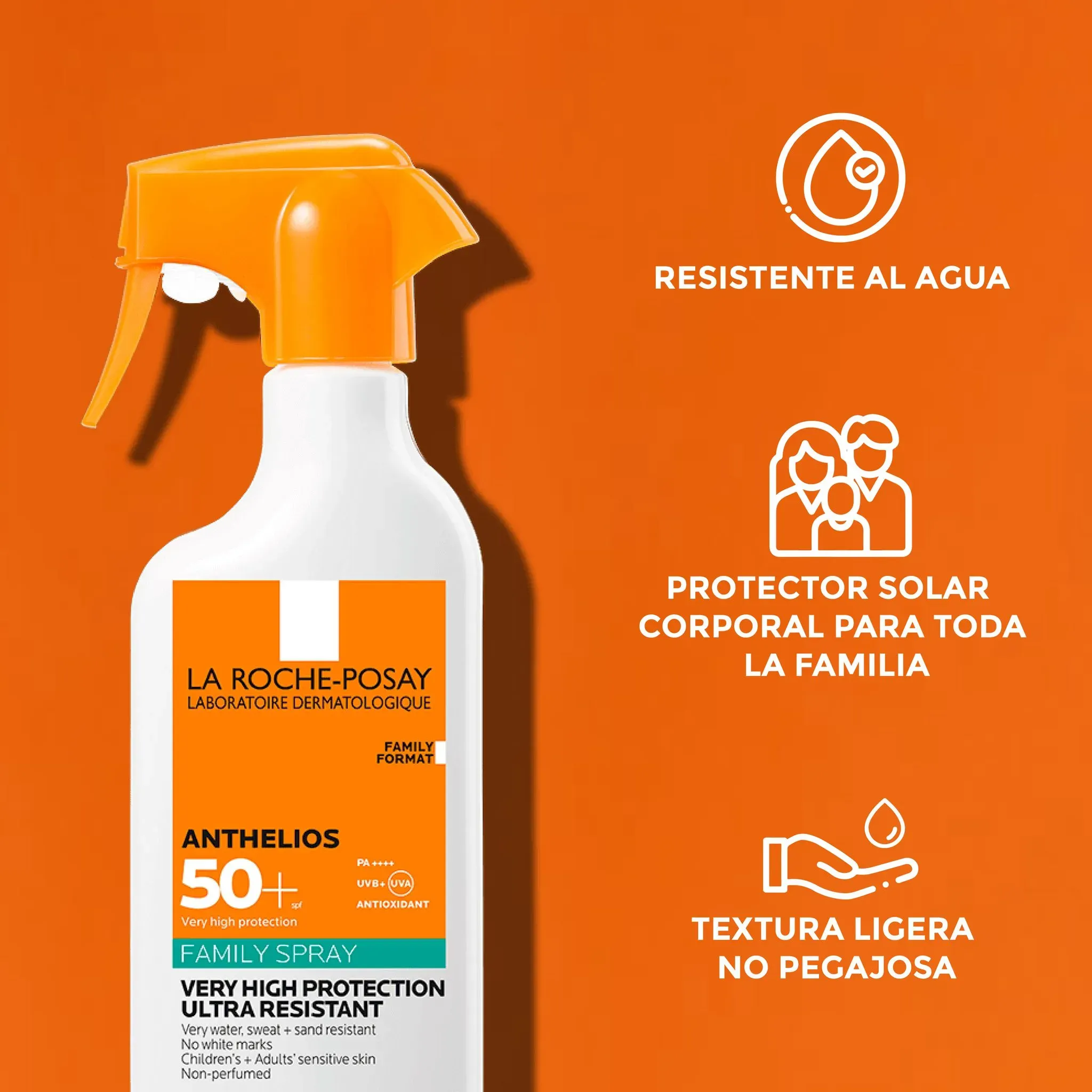 Bloqueador solar corporal ANTHELIOS FAMILY SPRAY ULTRA RESISTANTE SPF50+ LA ROCHE POSAY 300mL - Imagen 3